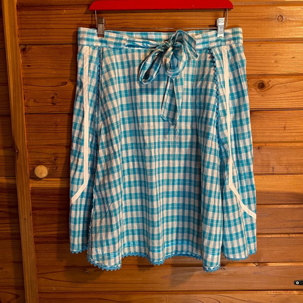 Blue Plaid Apron, Waist Apron with tie back, Prairie Apron Skirt